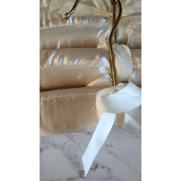 Set of 7 Ivory Satin Padded Clothes Hangers Lingerie Gold Chrome Hangers 15" - Picture 5 of 6